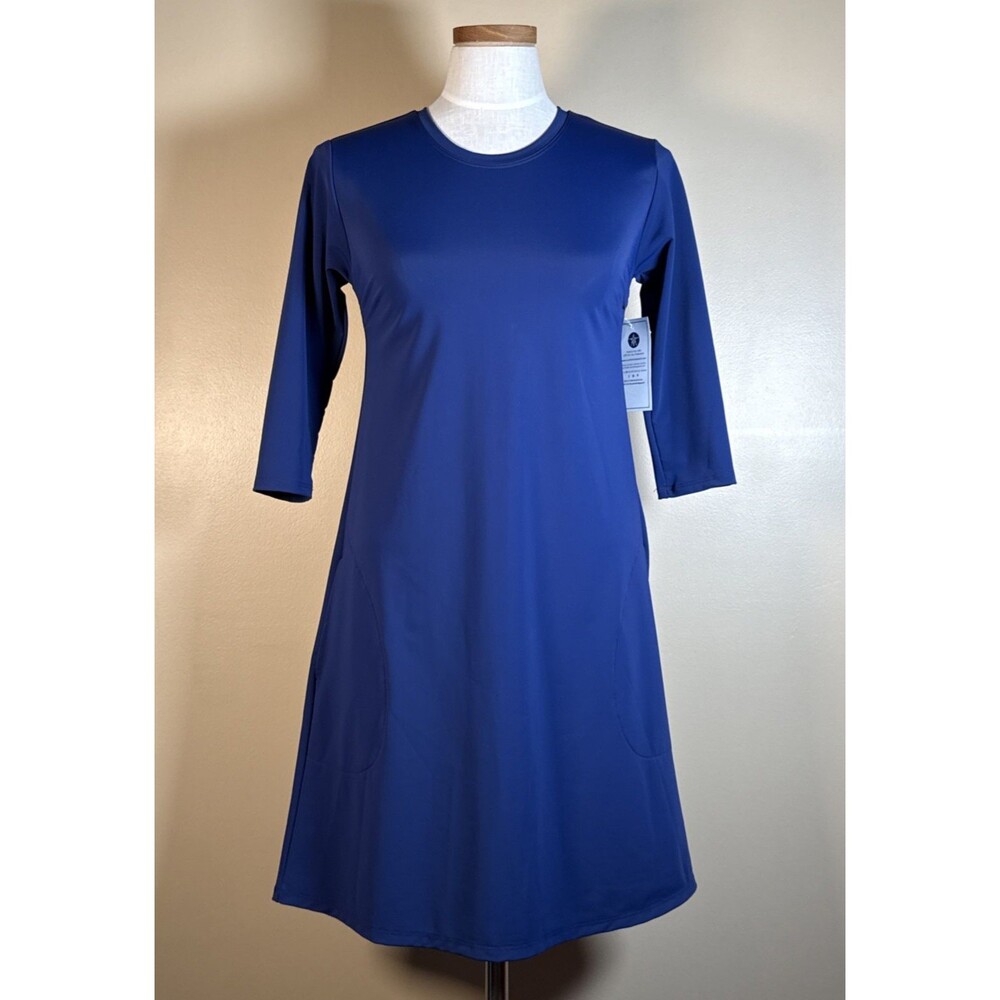 NWT Southwind Apparel A-Line Dress Small  Blue 3/4 Sleeve Pockets Minimalist SPF